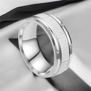 NEW 18K white gold plated men's wedding band ring jewelry size 8 B21B